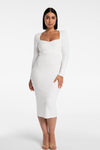 biała dopasowana sukienka midi z dekoltem w serce ze ściągacza "Ecru"