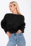 czarny damski sweter z moheru z luźnym rękawem i dekoltem w łódkę "Black"