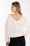 damski sweter z dekoltem w serek w kolorze kremowym "Ecru"