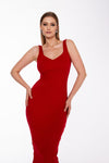bawełniana sukienka za kolano z modelującego sylwetkę prążka z dekoltem w serce na ramiączkach "Red"