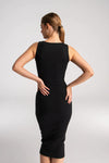 dopasowana bawełniana sukienka midi za kolano z prążka z rozpinanym dekoltem V na ramiączkach "Black"